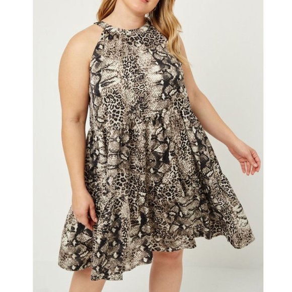 Dresses & Skirts - Plus Size Snake Print Babydoll Swing Tunic Dress
